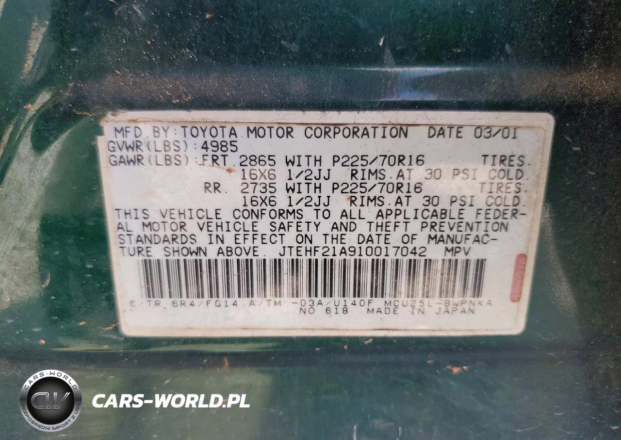 2001 Toyota Highlander Base VIN:JTEHF21A910017042 - 13