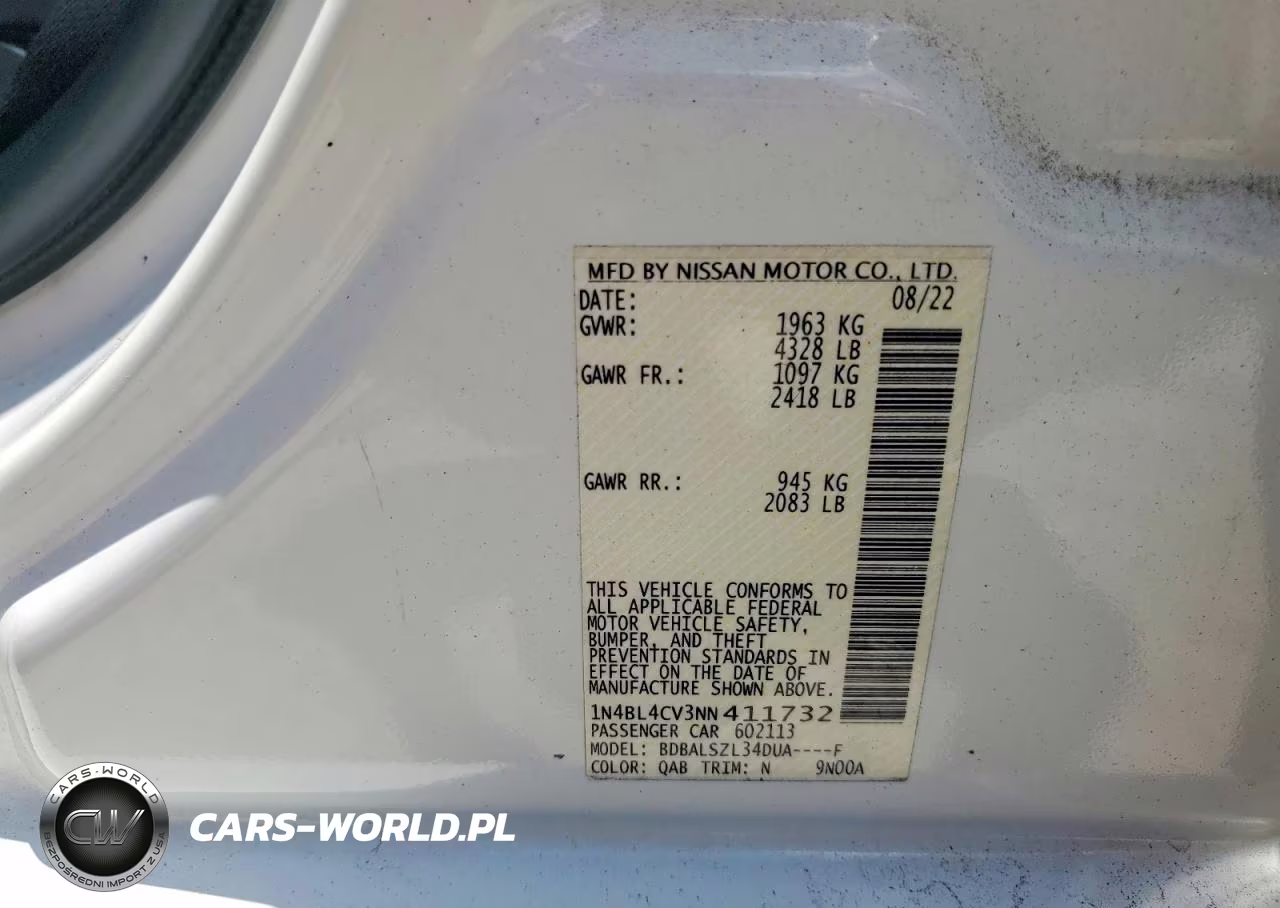 2022 Nissan Altima Sr VIN:1N4BL4CV3NN411732 - 12