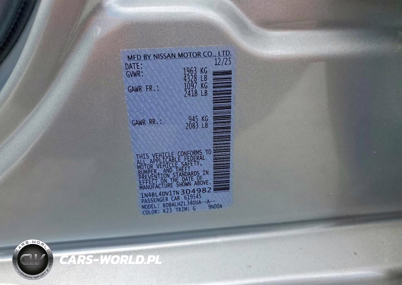 2026 Nissan Altima Sv VIN:1N4BL4DV1TN304982 - 12