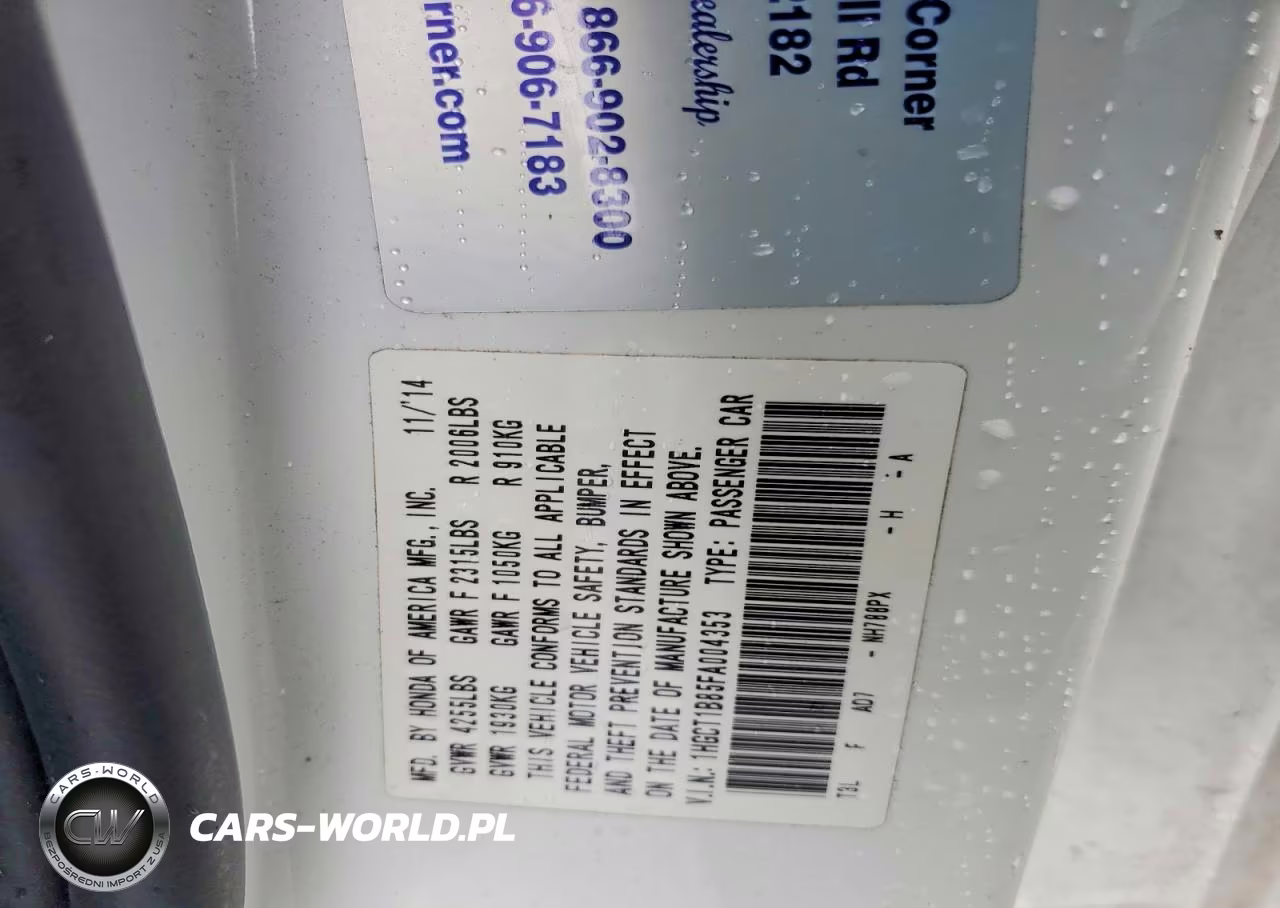 2015 Honda Accord Exl VIN:1HGCT1B85FA004353 - 12
