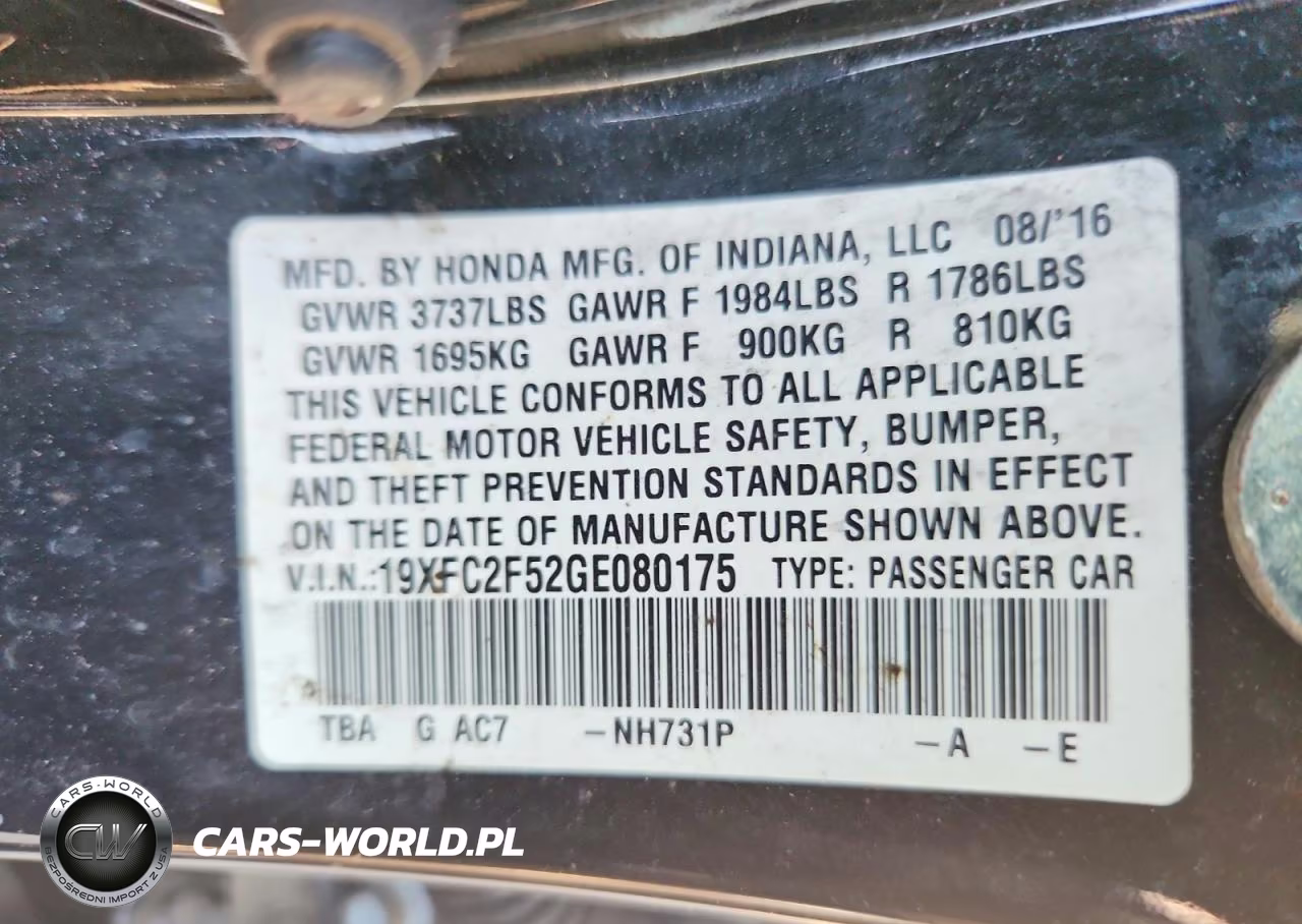 2016 Honda Civic Lx VIN:19XFC2F52GE080175 - 12