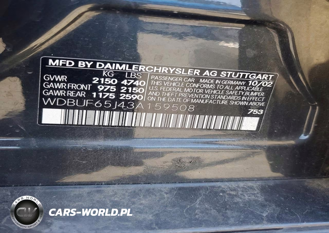 2003 Merz E-Class VIN:WDBUF65J43A159508 - 12