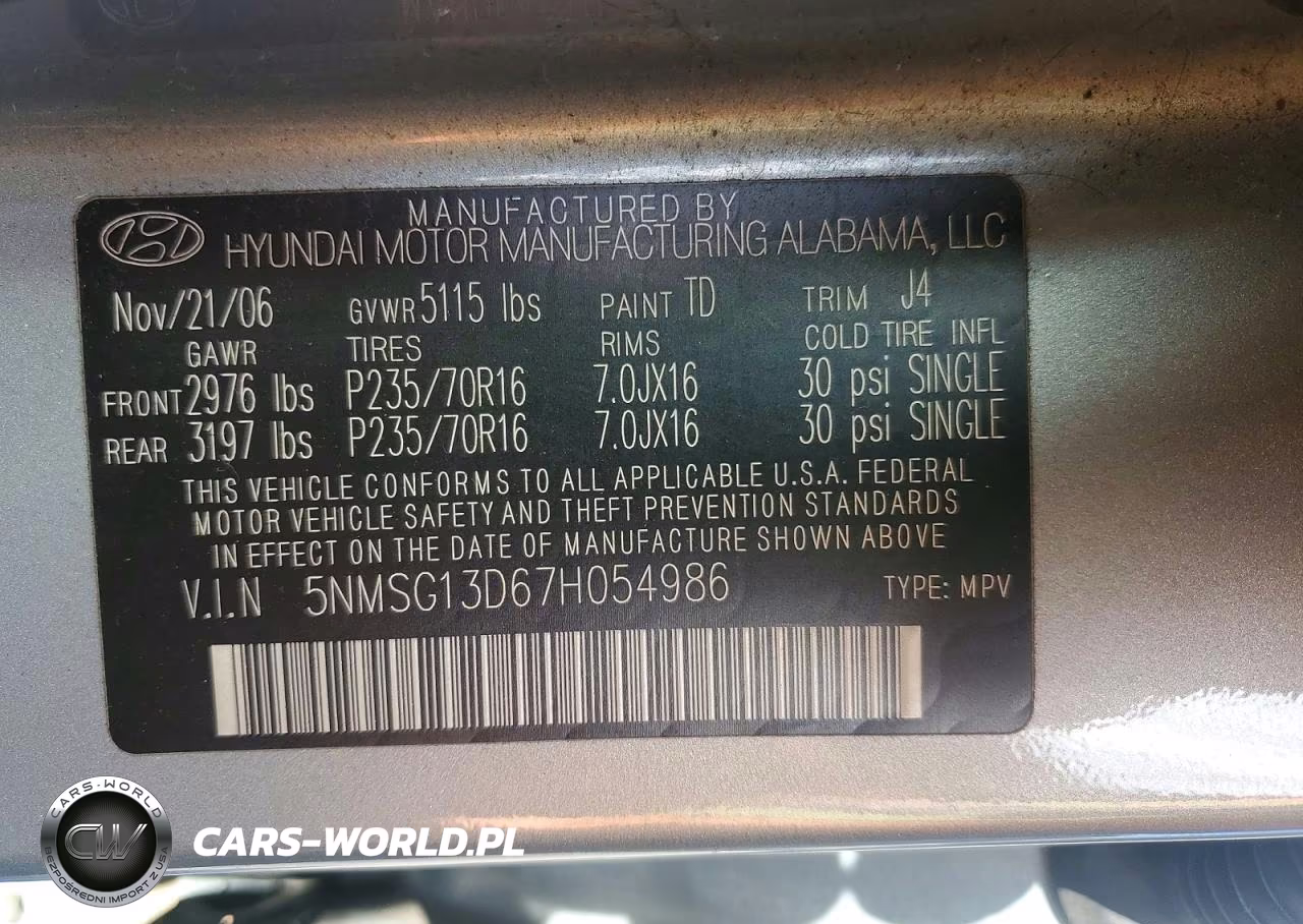 2007 Hyundai Santa Fe Gls VIN:5NMSG13D67H054986 - 13