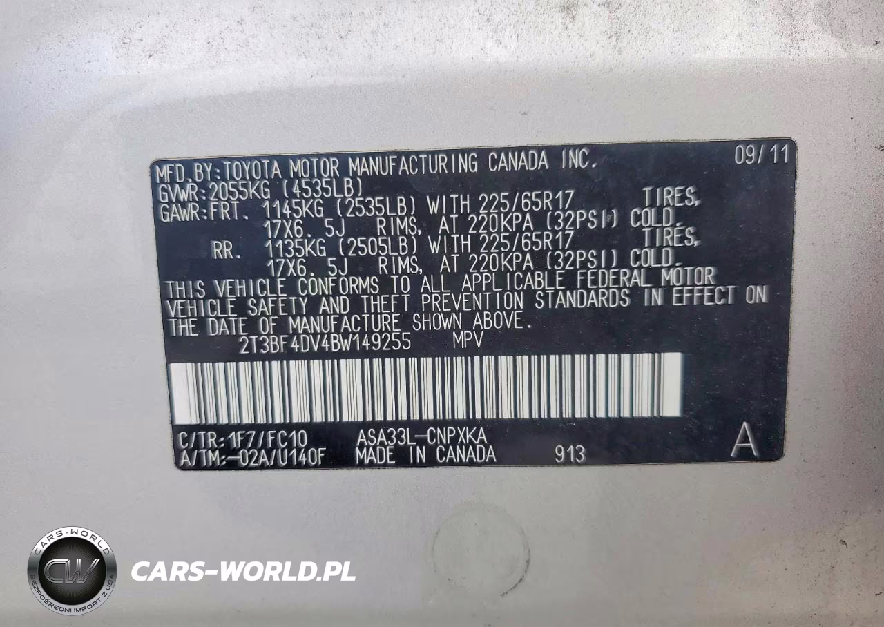 2011 Toyota Rav4 Base VIN:2T3BF4DV4BW149255 - 13