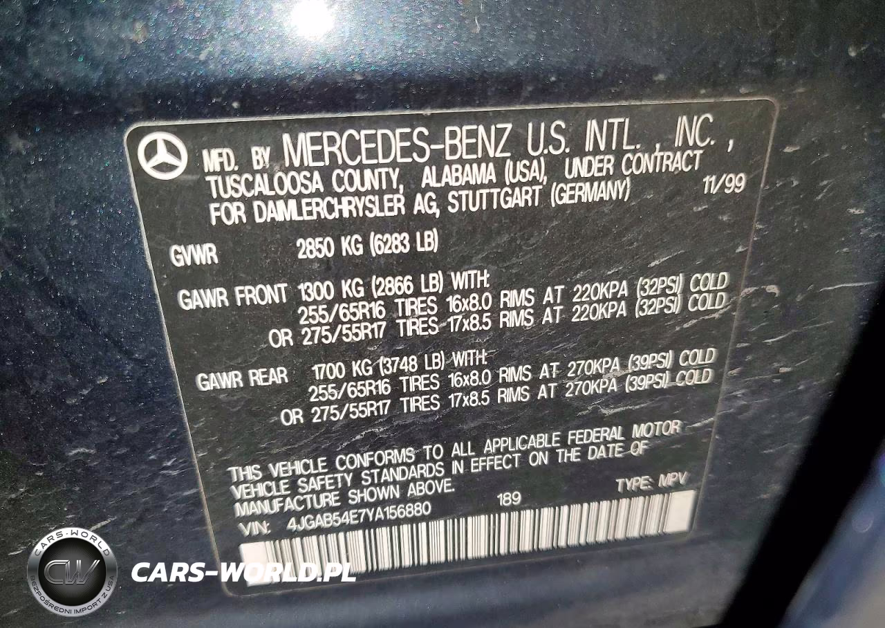 2000 Merz Ml-Class VIN:4JGAB54E7YA156880 - 13