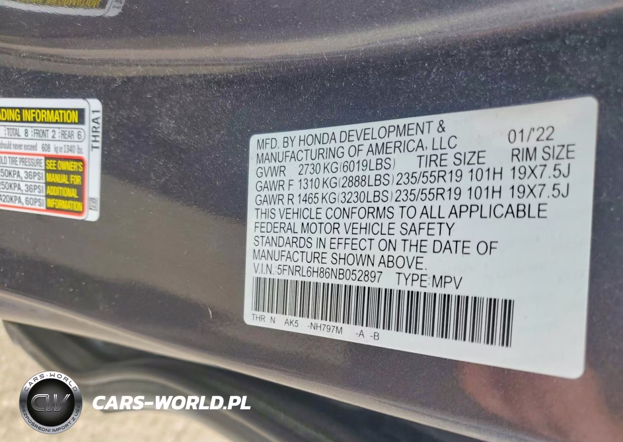 2022 Honda Odyssey Touring VIN:5FNRL6H86NB052897 - 13