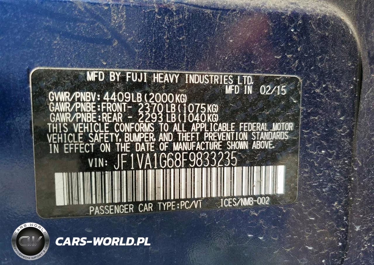 2015 Subaru Wrx Limited VIN:JF1VA1G68F9833235 - 12