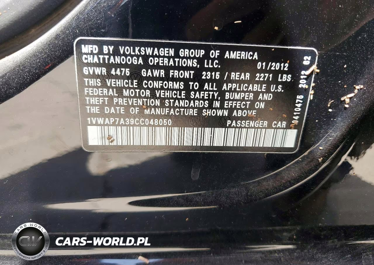 2012 Volkswagen Passat S VIN:1VWAP7A39CC048050 - 12