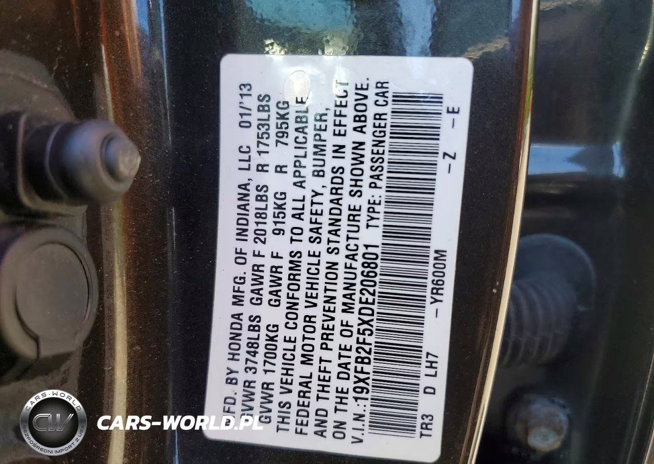 2013 Honda Civic Lx VIN:19XFB2F5XDE206801 - 12