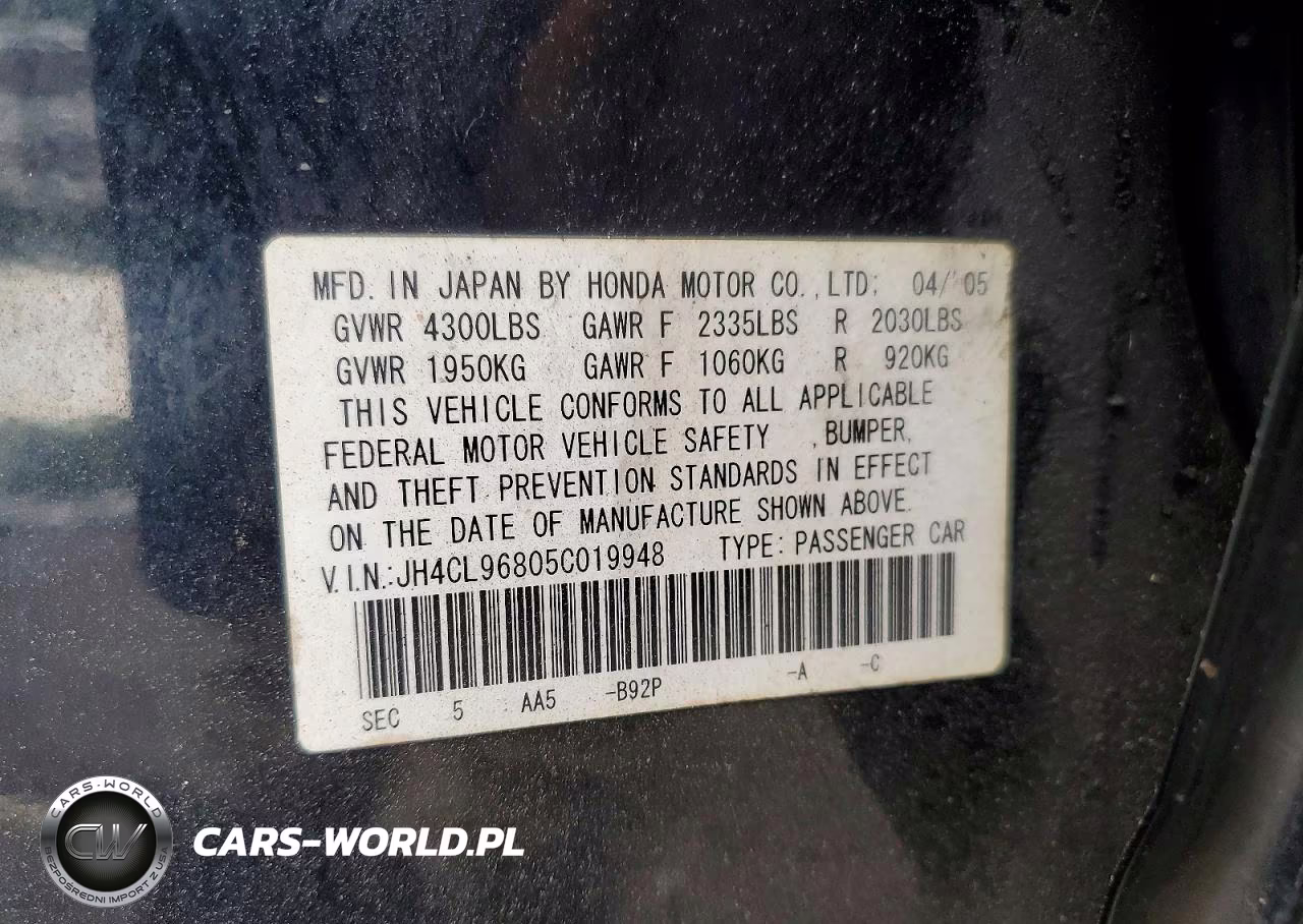 2005 Acura Tsx VIN:JH4CL96805C019948 - 12