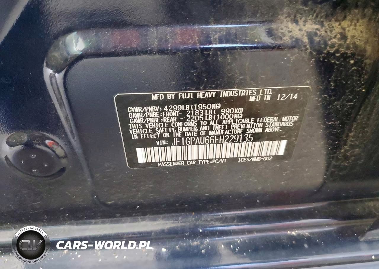 2015 Subaru Impreza Sport VIN:JF1GPAU66FH229135 - 12