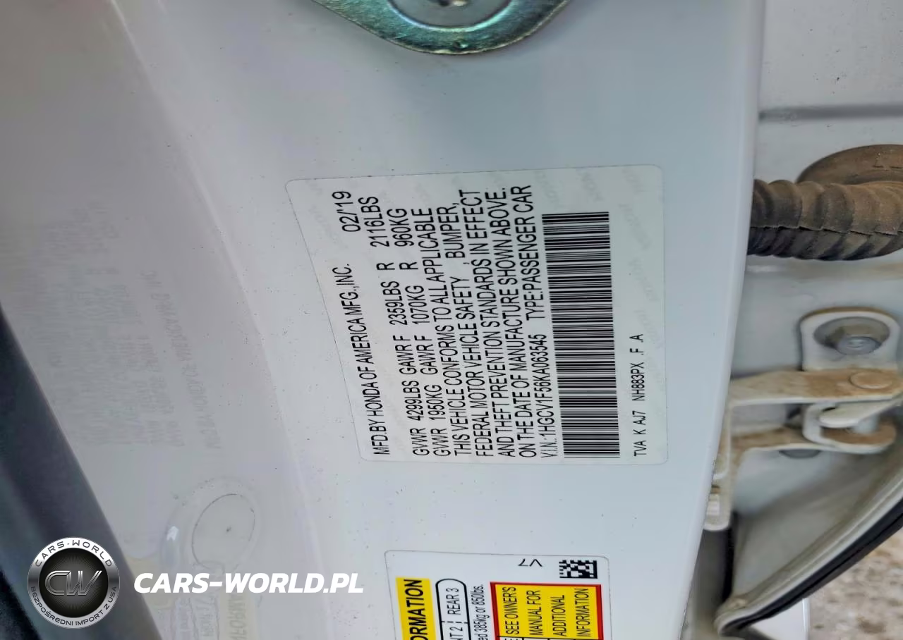2019 Honda Accord Exl VIN:1HGCV1F56KA063545 - 12