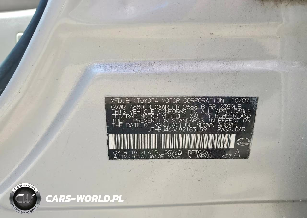 2008 Lexus Es 350 VIN:JTHBJ46G682183159 - 12