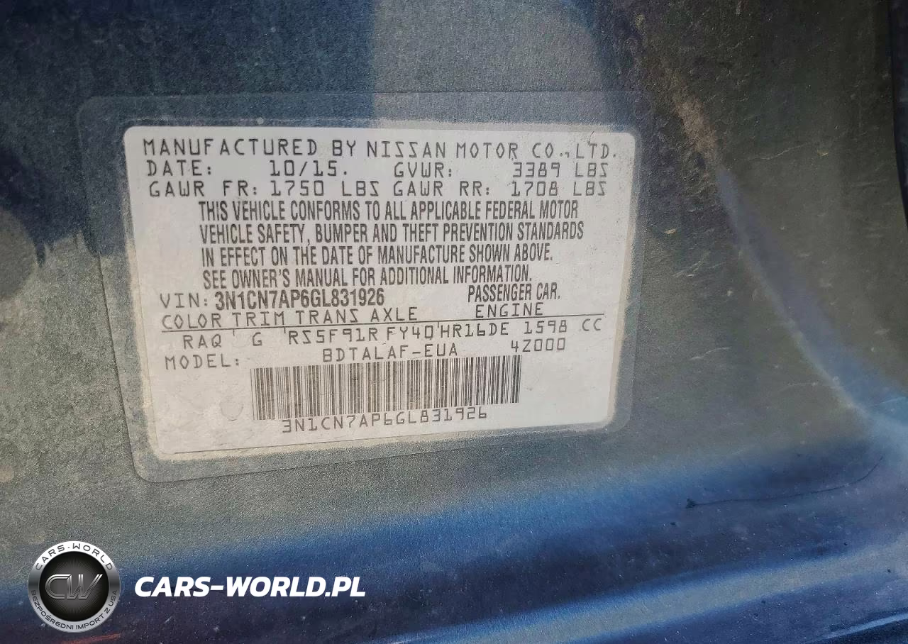 2016 Nissan Versa 1.6 S VIN:3N1CN7AP6GL831926 - 12