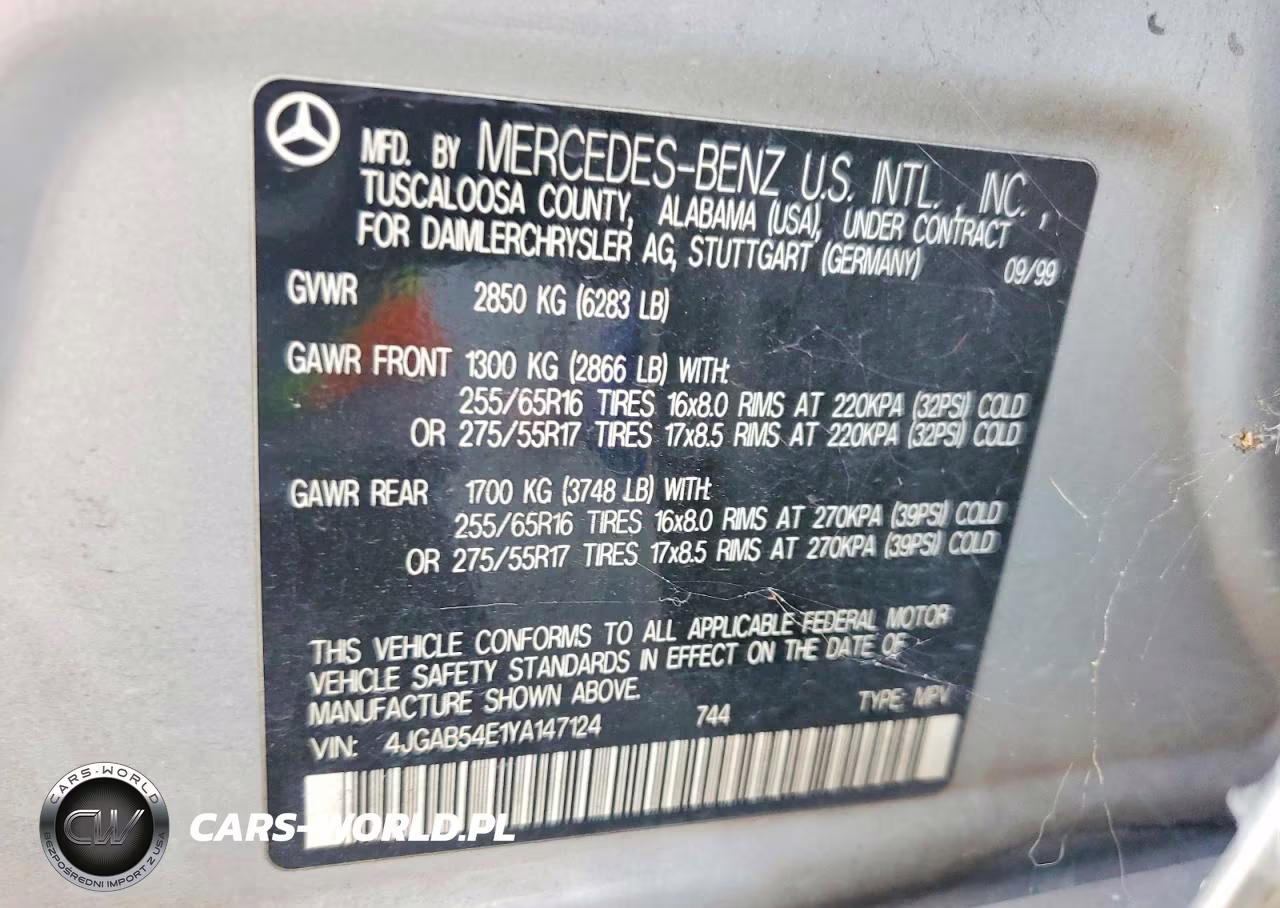 2000 Mercedes-Benz Ml 320 VIN:4JGAB54E1YA147124 - 12