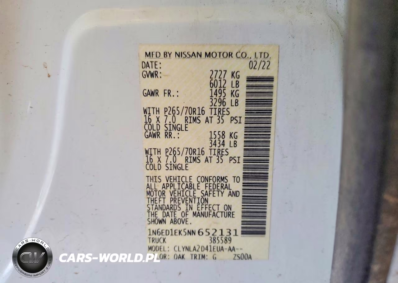 2022 Nissan Frontier S VIN:1N6ED1EK5NN652131 - 13