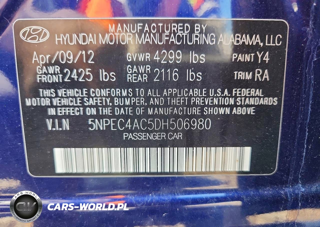 2013 Hyundai Sonata Se VIN:5NPEC4AC5DH506980 - 12