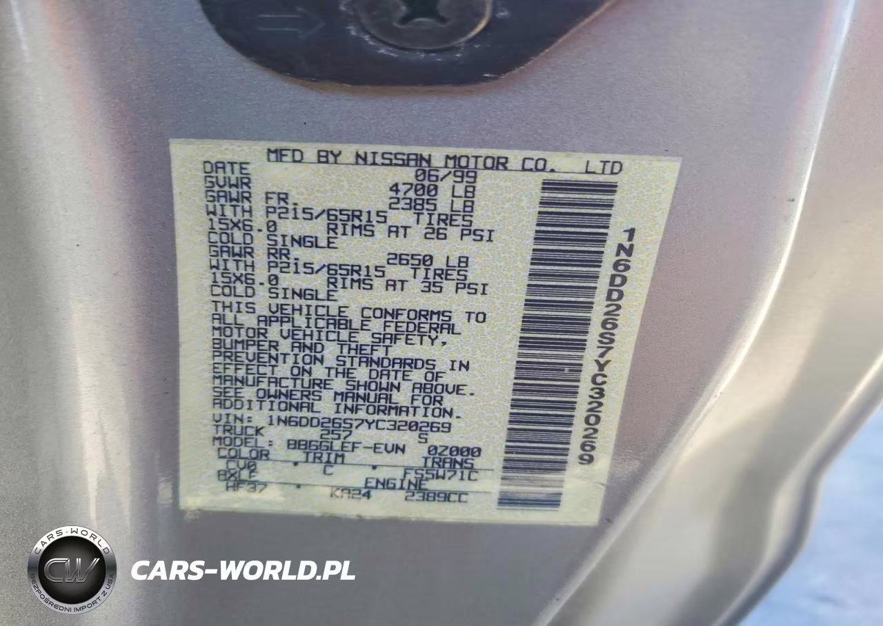 2000 Nissan Frontier King Cab Xe VIN:1N6DD26S7YC320269 - 12