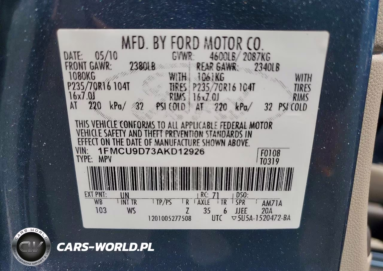 2010 Ford Escape Xlt VIN:1FMCU9D73AKD12926 - 13