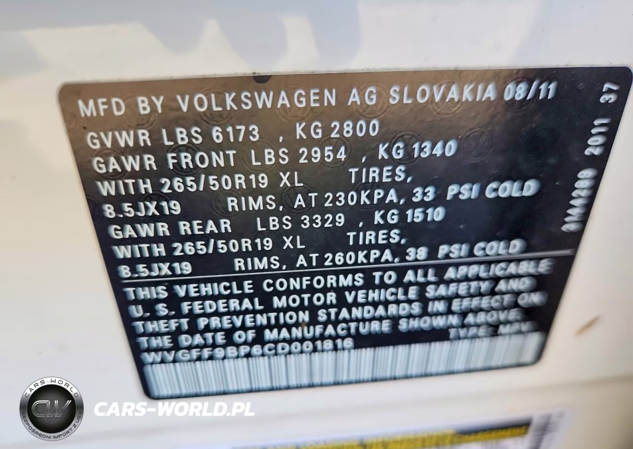 2012 Volkswagen Touareg V6 VIN:WVGFF9BP6CD001816 - 12