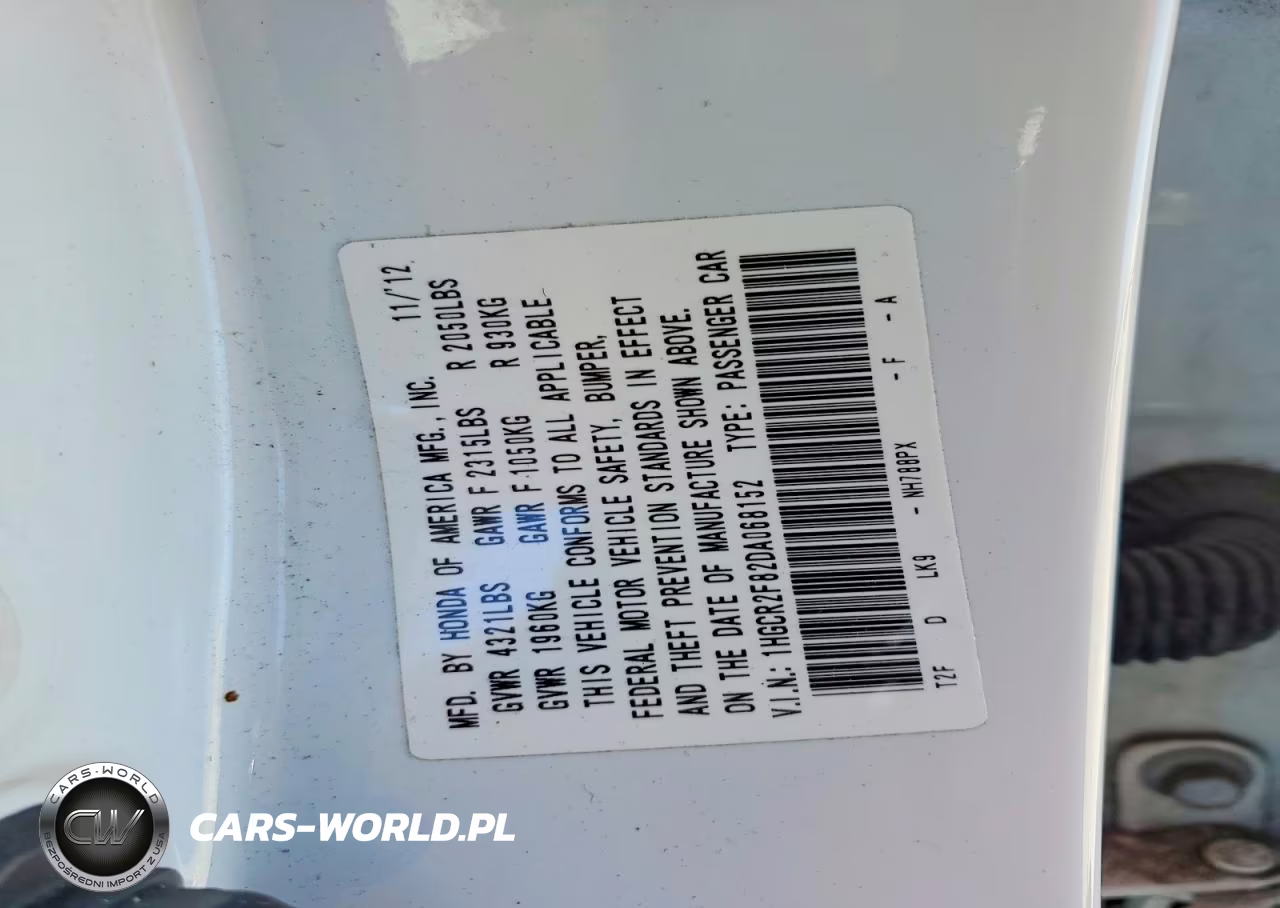 2013 HONDA ACCORD EXL VIN:1HGCR2F82DA068152 - 13