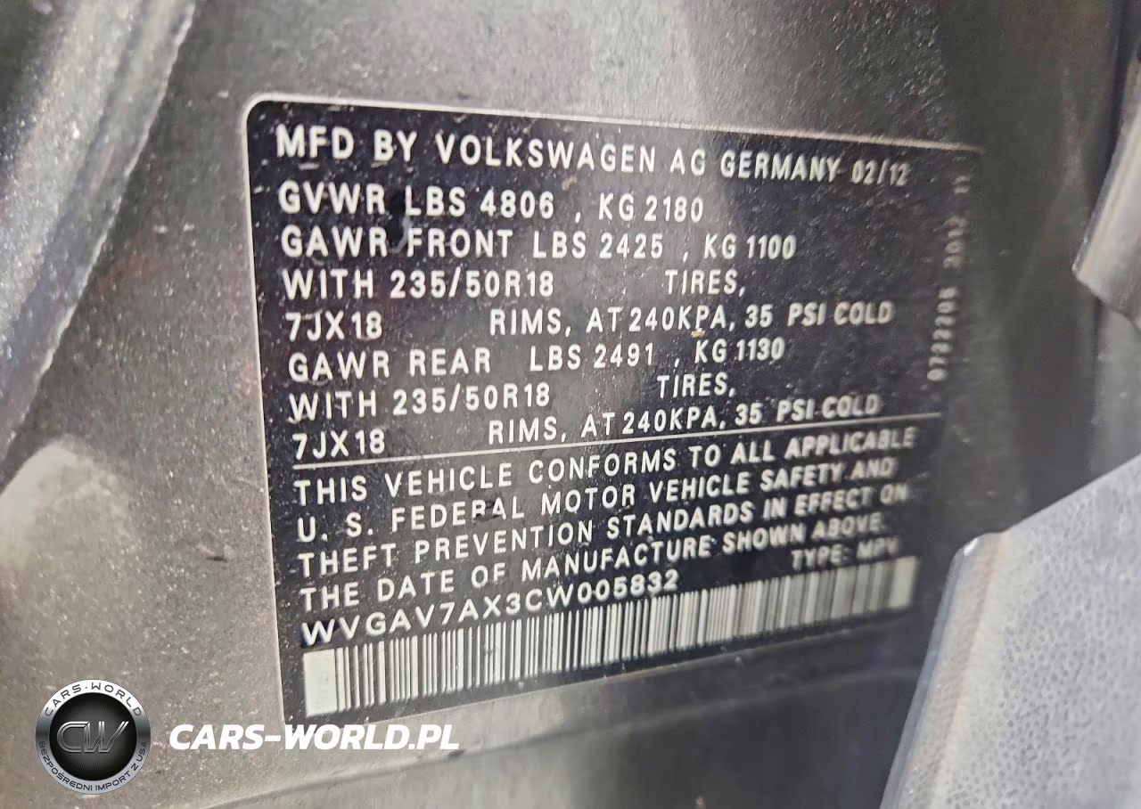 2012 Volkswagen Tiguan S VIN:WVGAV7AX3CW005832 - 13