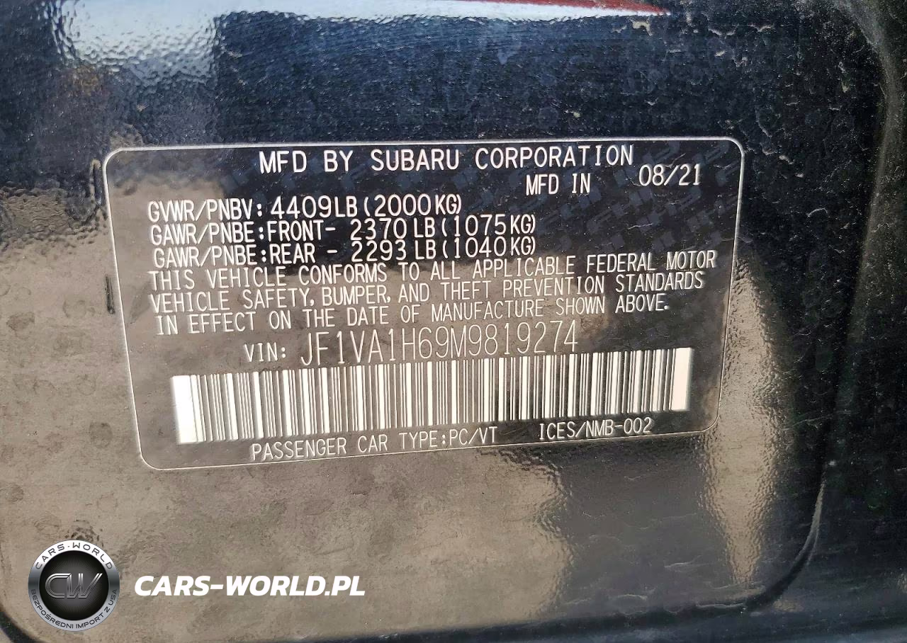 2021 Subaru Wrx Limited VIN:JF1VA1H69M9819274 - 12