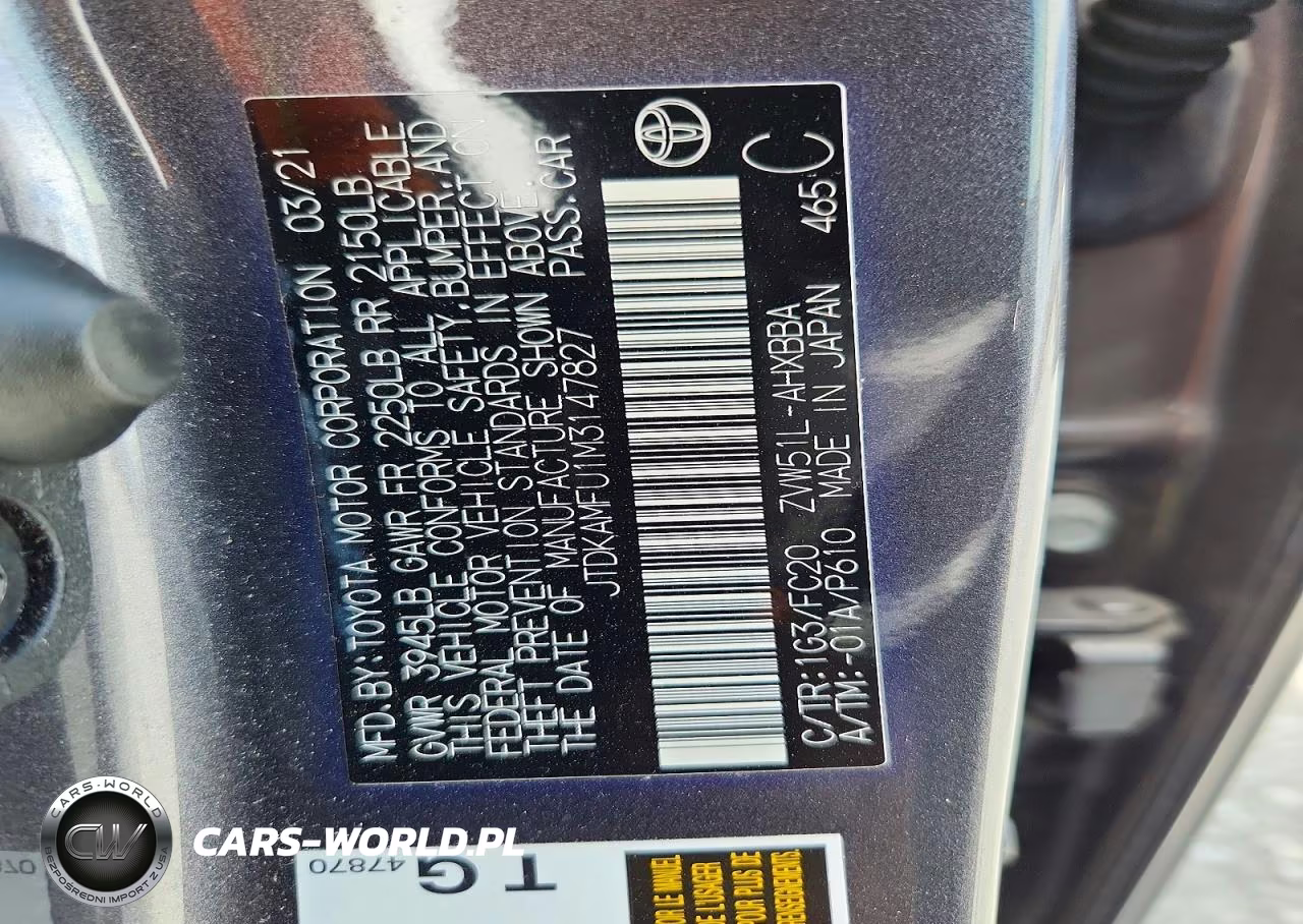 2021 Toyota Prius L Eco VIN:JTDKAMFU1M3147827 - 14