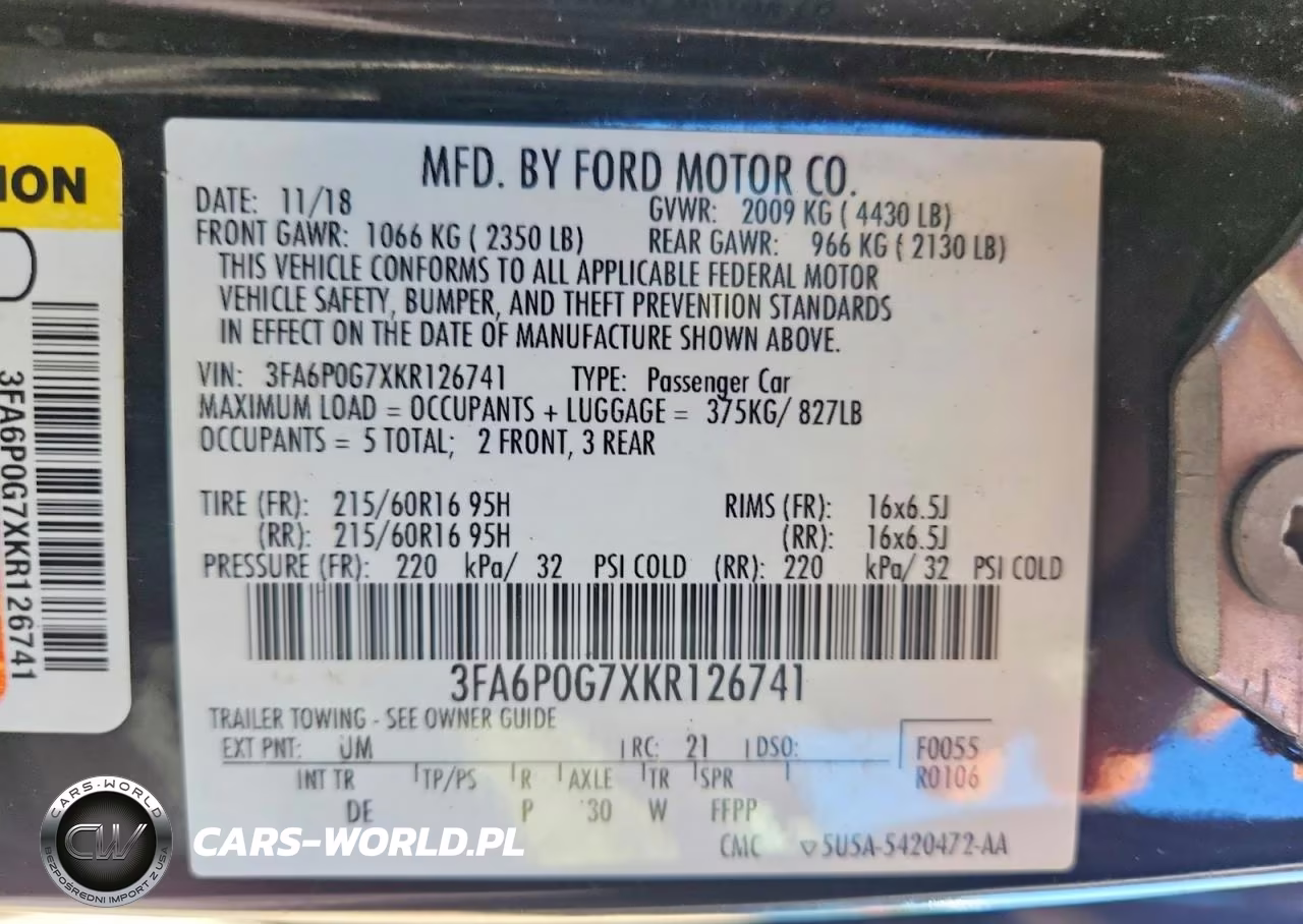 2019 Ford Fusion S VIN:3FA6P0G7XKR126741 - 12
