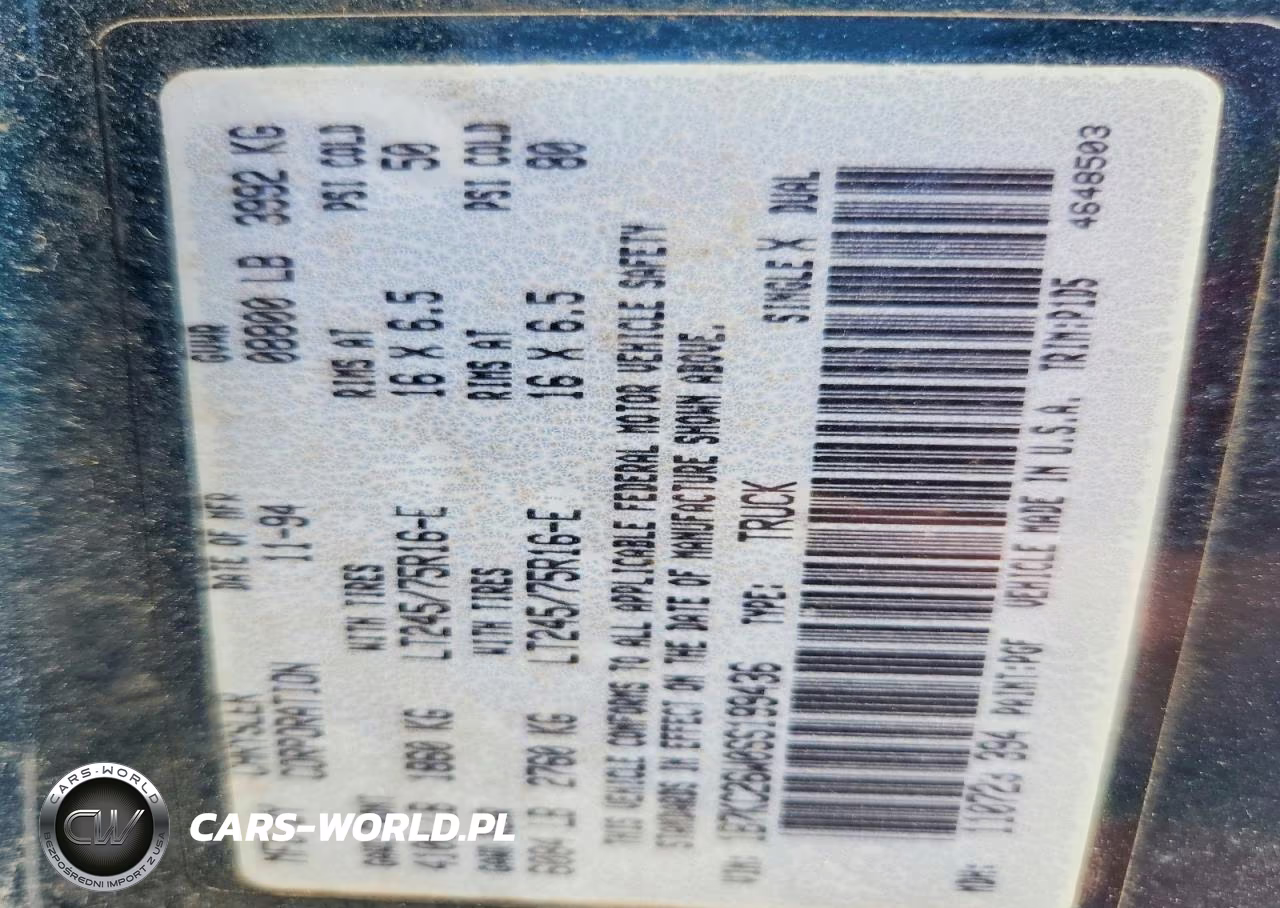 1995 Dodge Ram 2500 VIN:1B7KC26W0SS199436 - 12