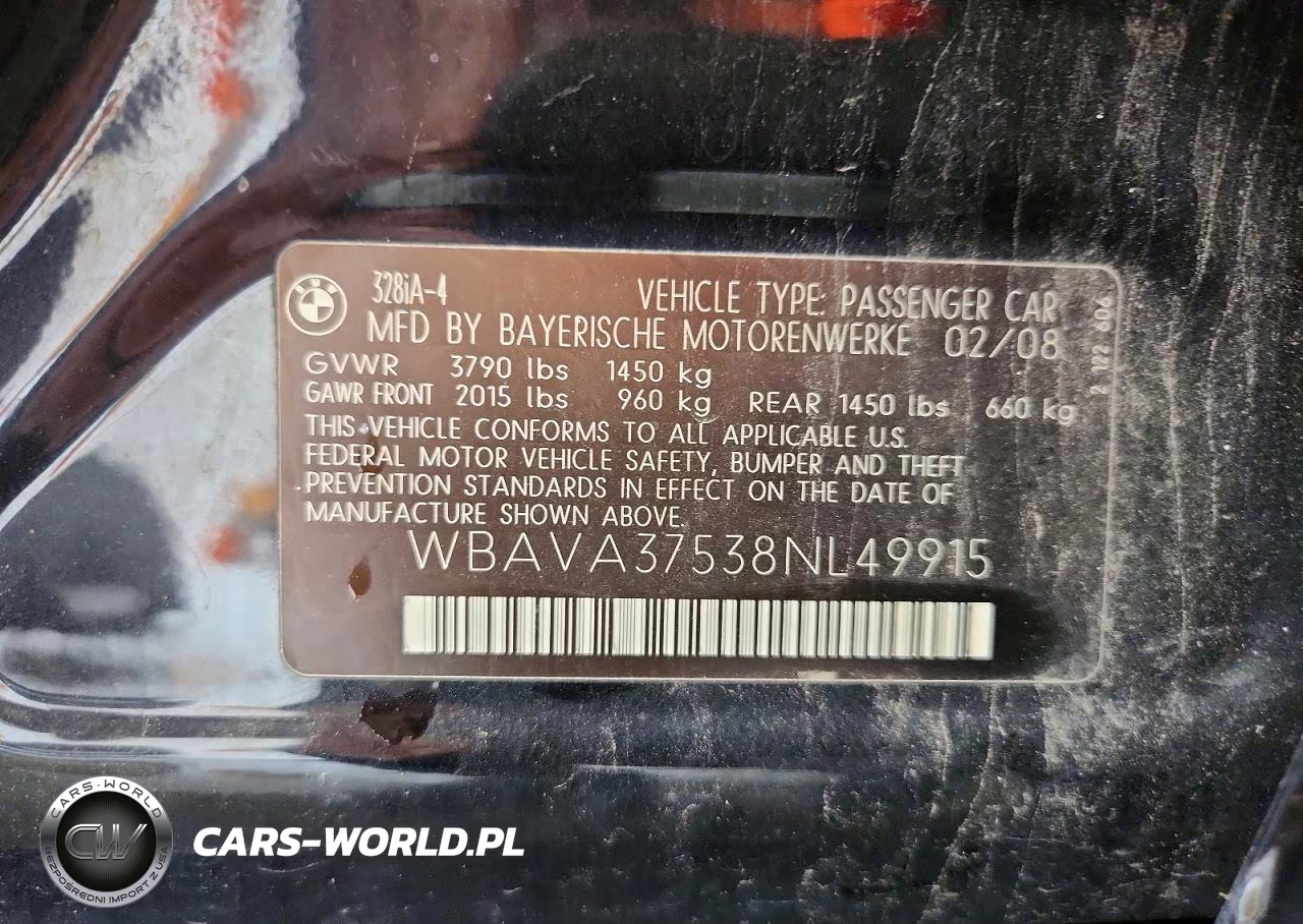 2008 BMW 328 I VIN:WBAVA37538NL49915 - 12