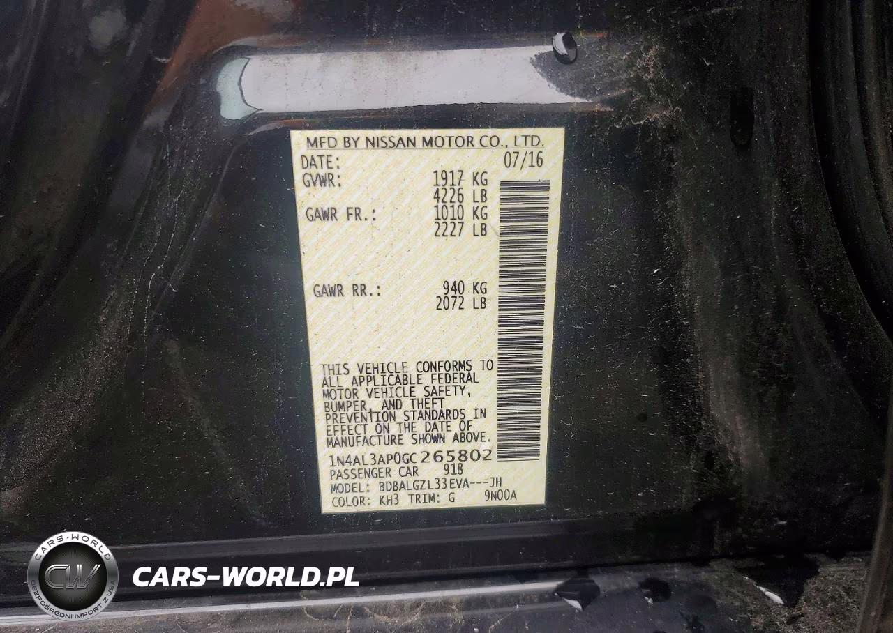 2016 Nissan Altima 2.5 S VIN:1N4AL3AP0GC265802 - 12