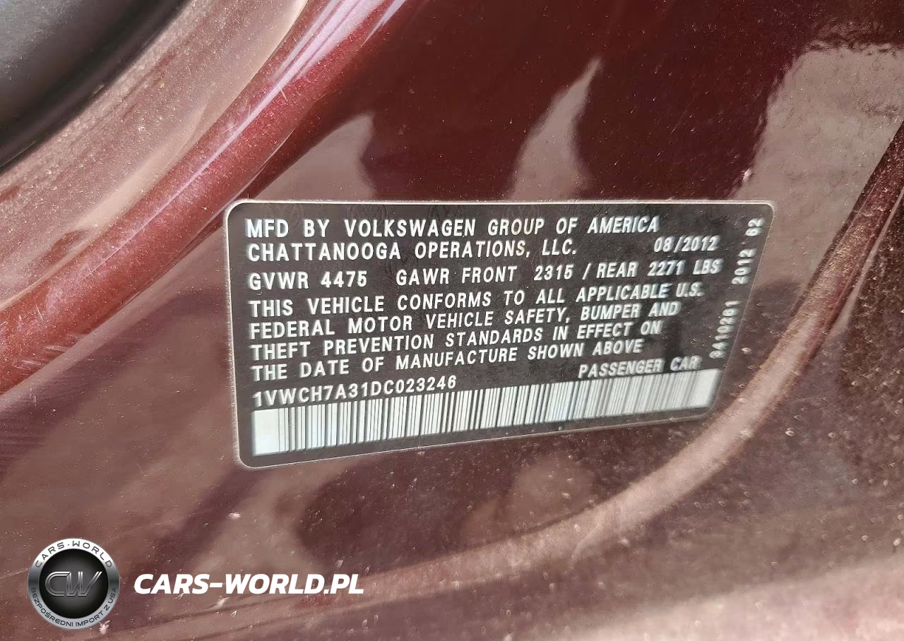 2013 Volkswagen Passat Sel VIN:1VWCH7A31DC023246 - 12