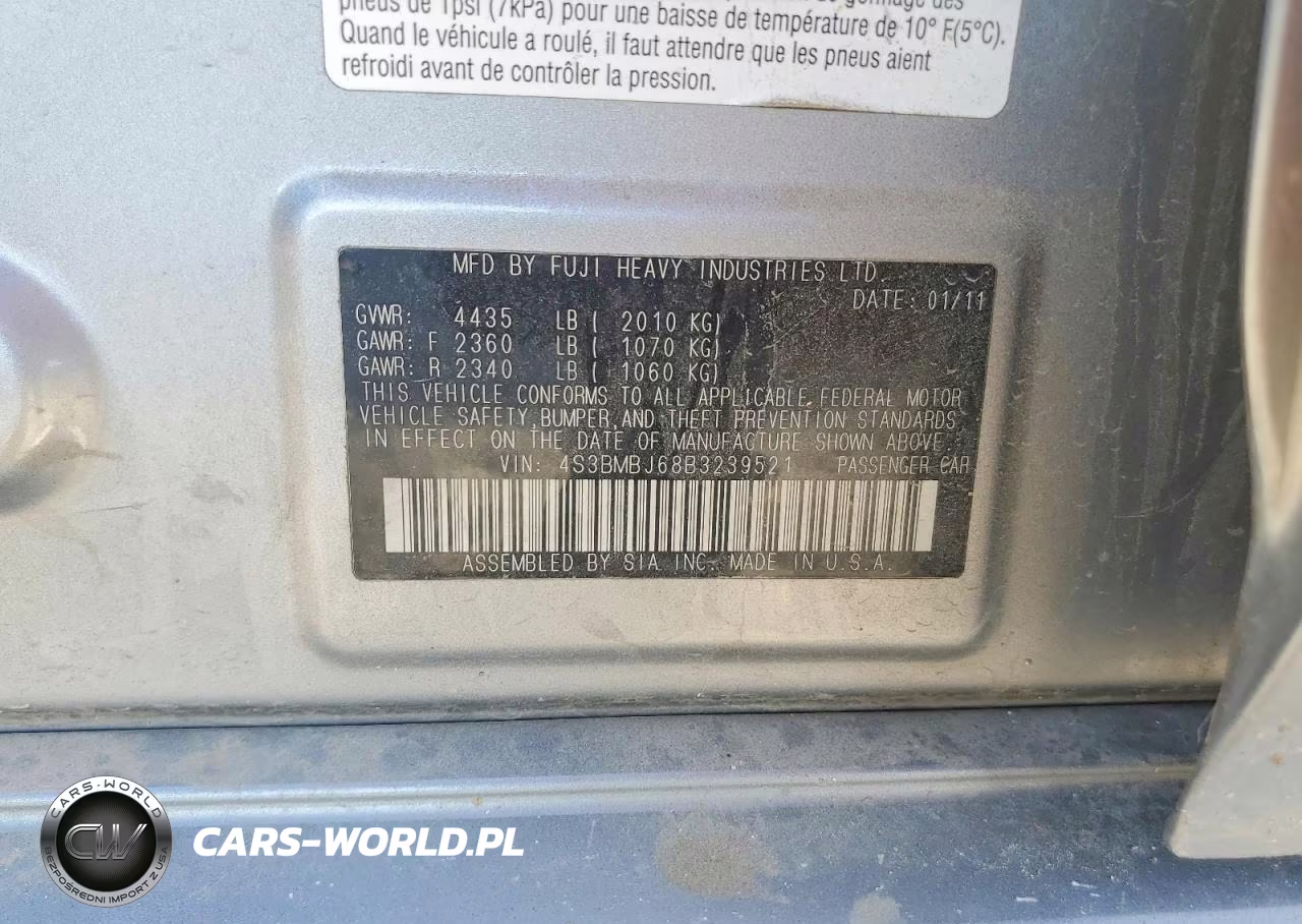 2011 Subaru Legacy 2.5I Limited VIN:4S3BMBJ68B3239521 - 13