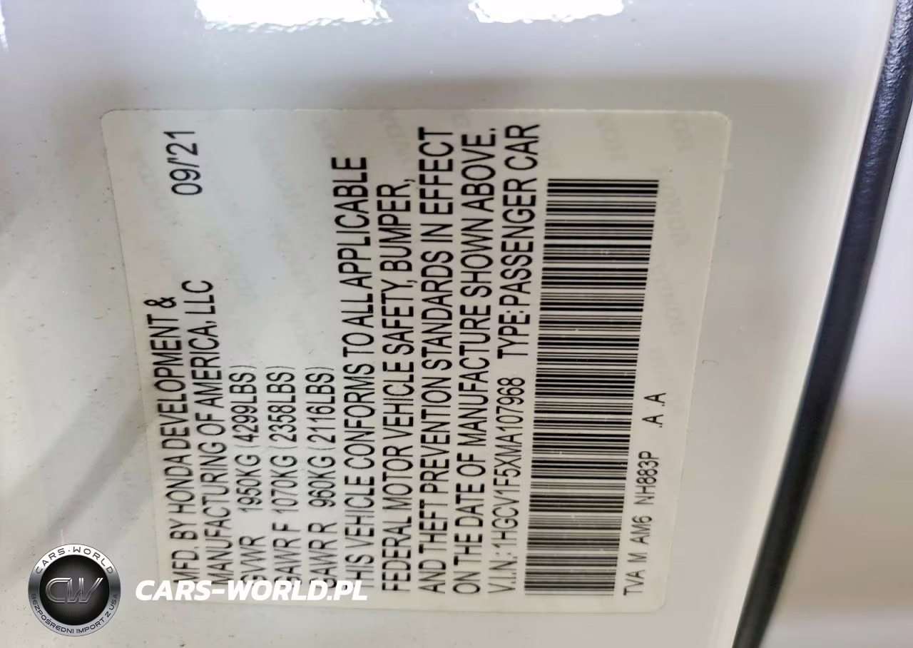 2021 Honda Accord Exl VIN:1HGCV1F5XMA107968 - 12
