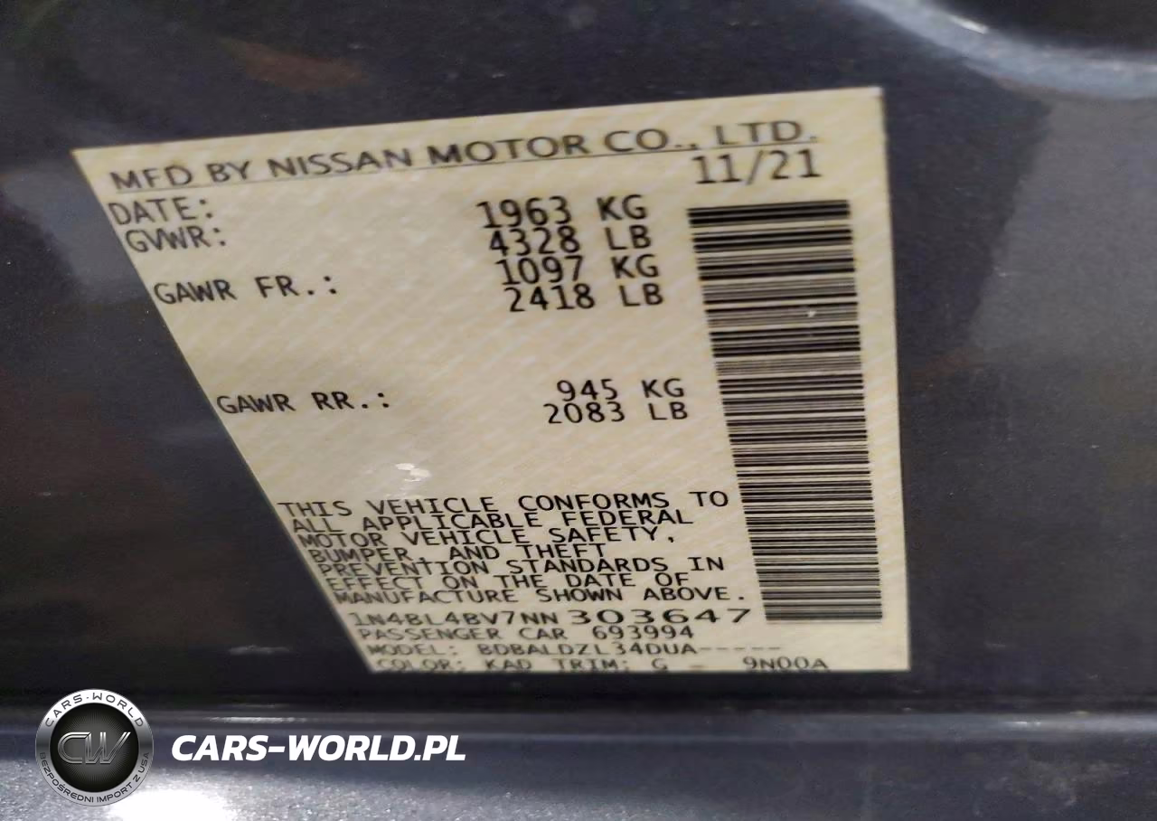 2022 Nissan Altima S VIN:1N4BL4BV7NN303647 - 12