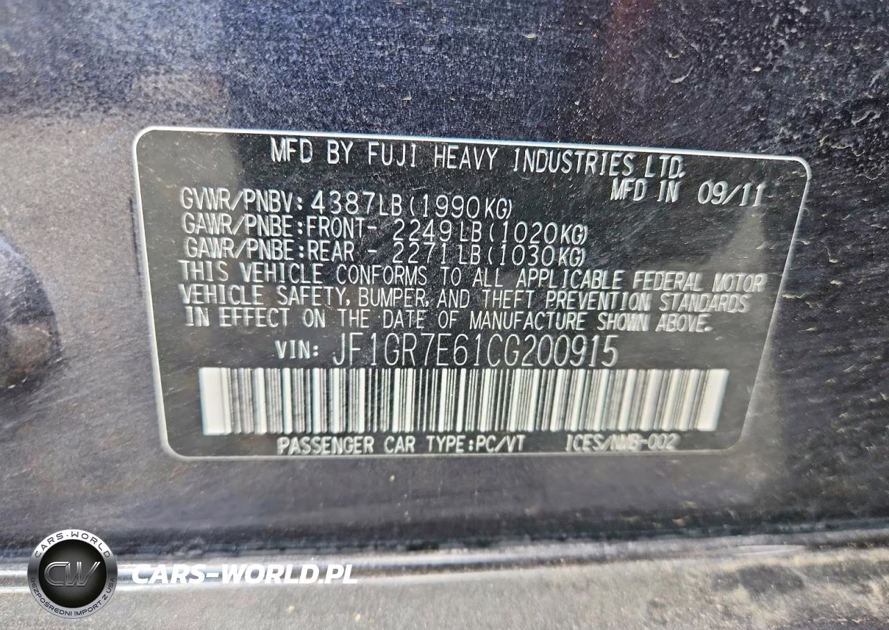 2012 Subaru Impreza Wrx VIN:JF1GR7E61CG200915 - 12