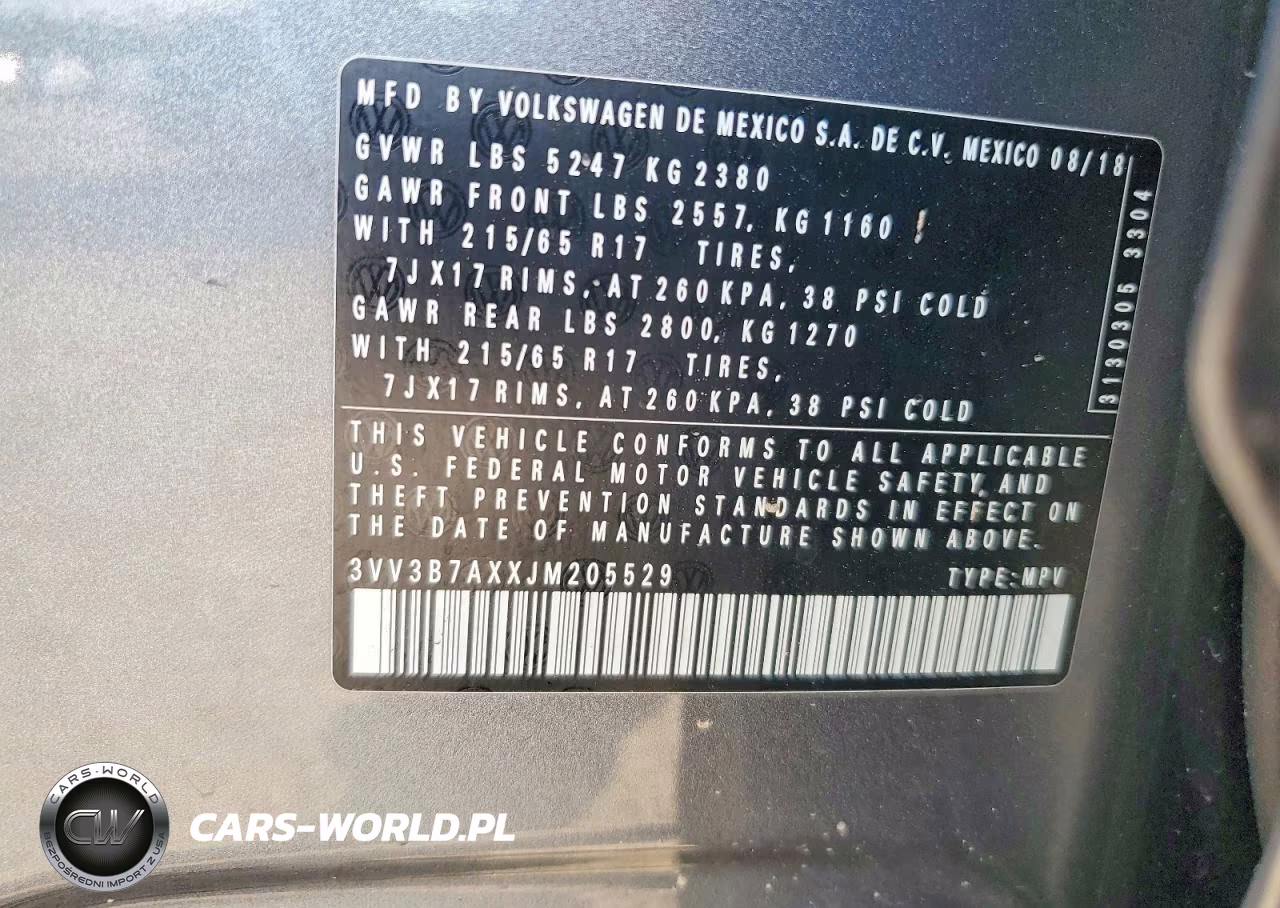 2018 Volkswagen Tiguan Se VIN:3VV3B7AXXJM205529 - 13
