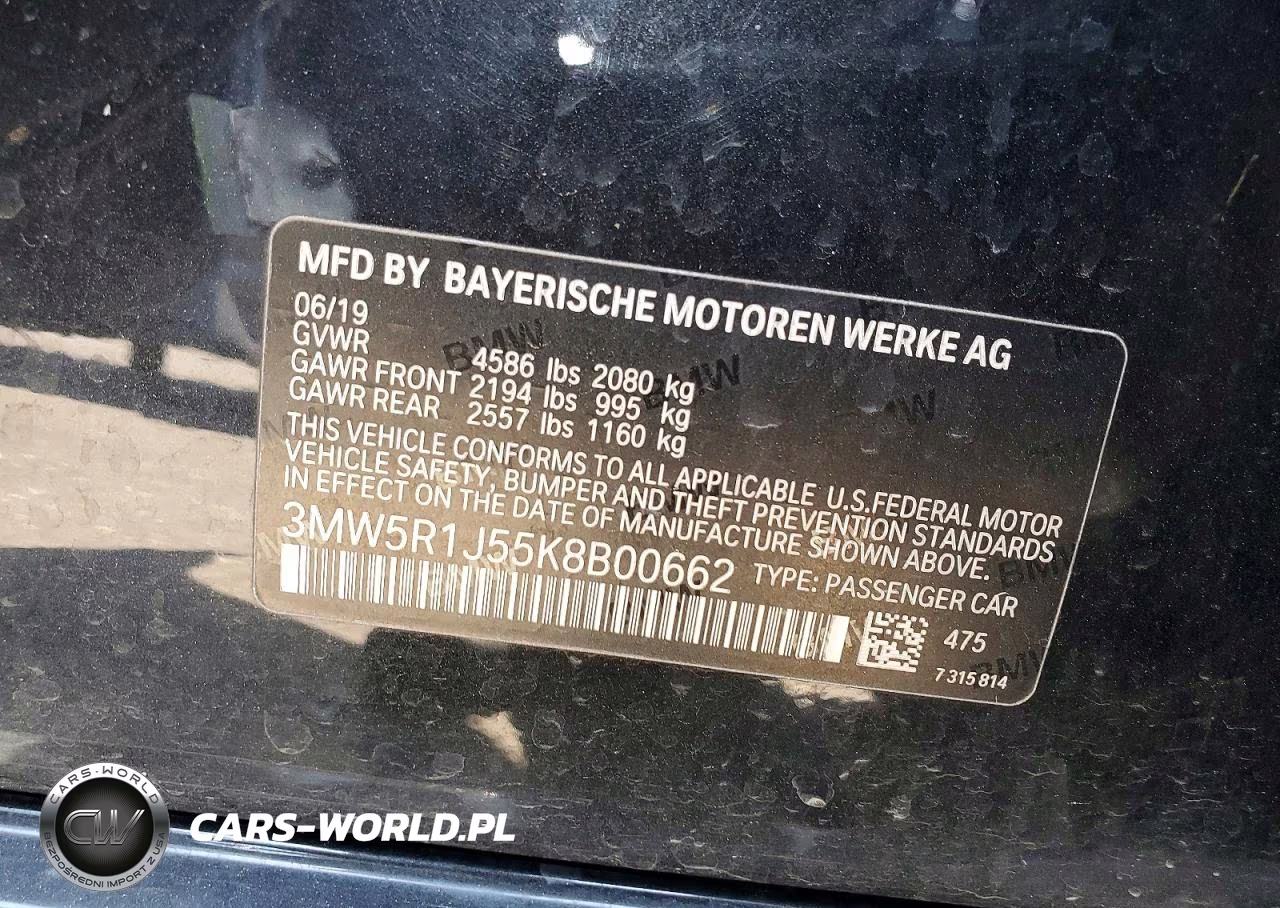 2019 BMW 330I VIN:3MW5R1J55K8B00662 - 12