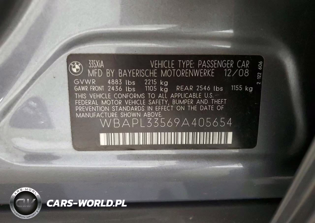 2009 BMW 335 Xi VIN:WBAPL33569A405654 - 12