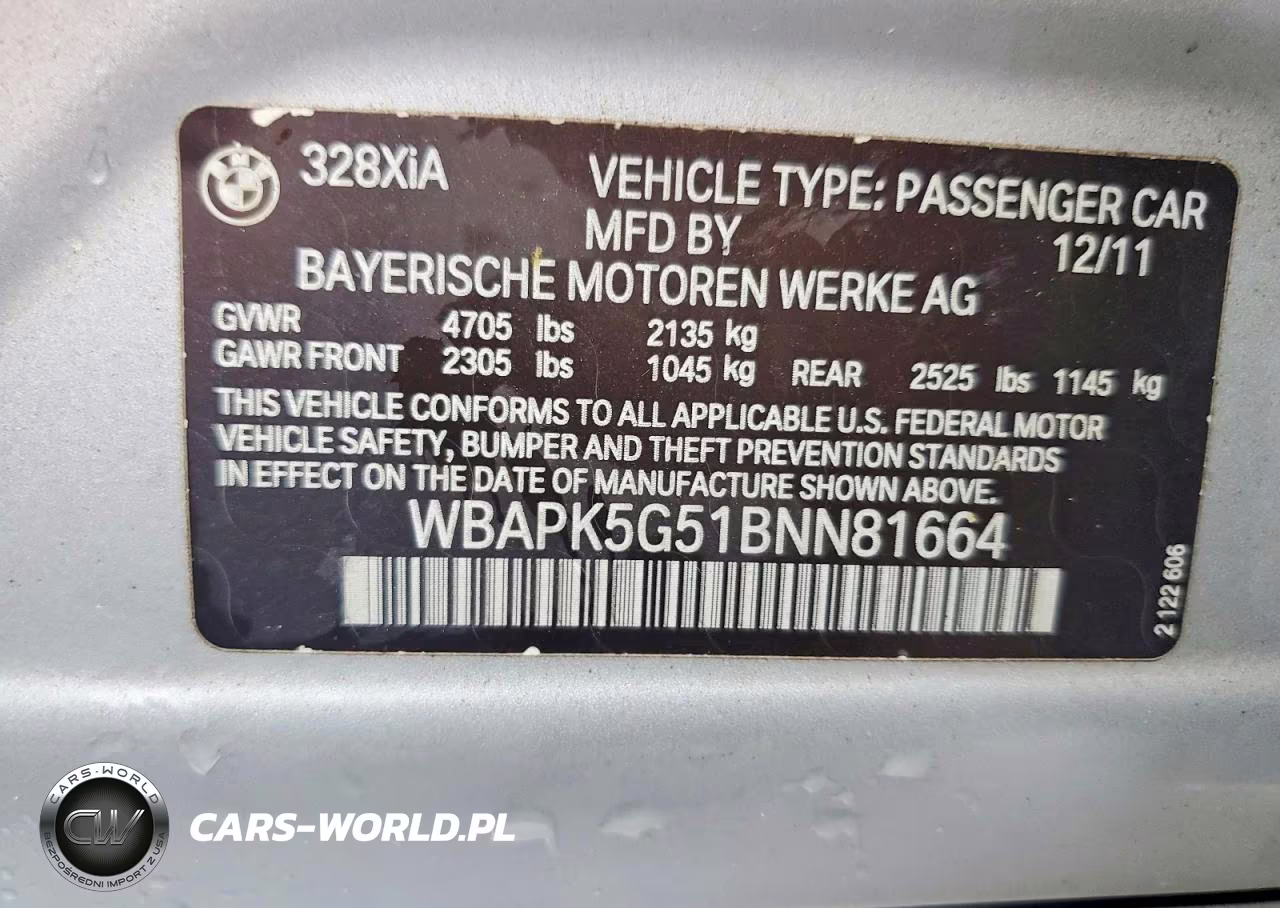2011 BMW 328 Xi Sulev VIN:WBAPK5G51BNN81664 - 13