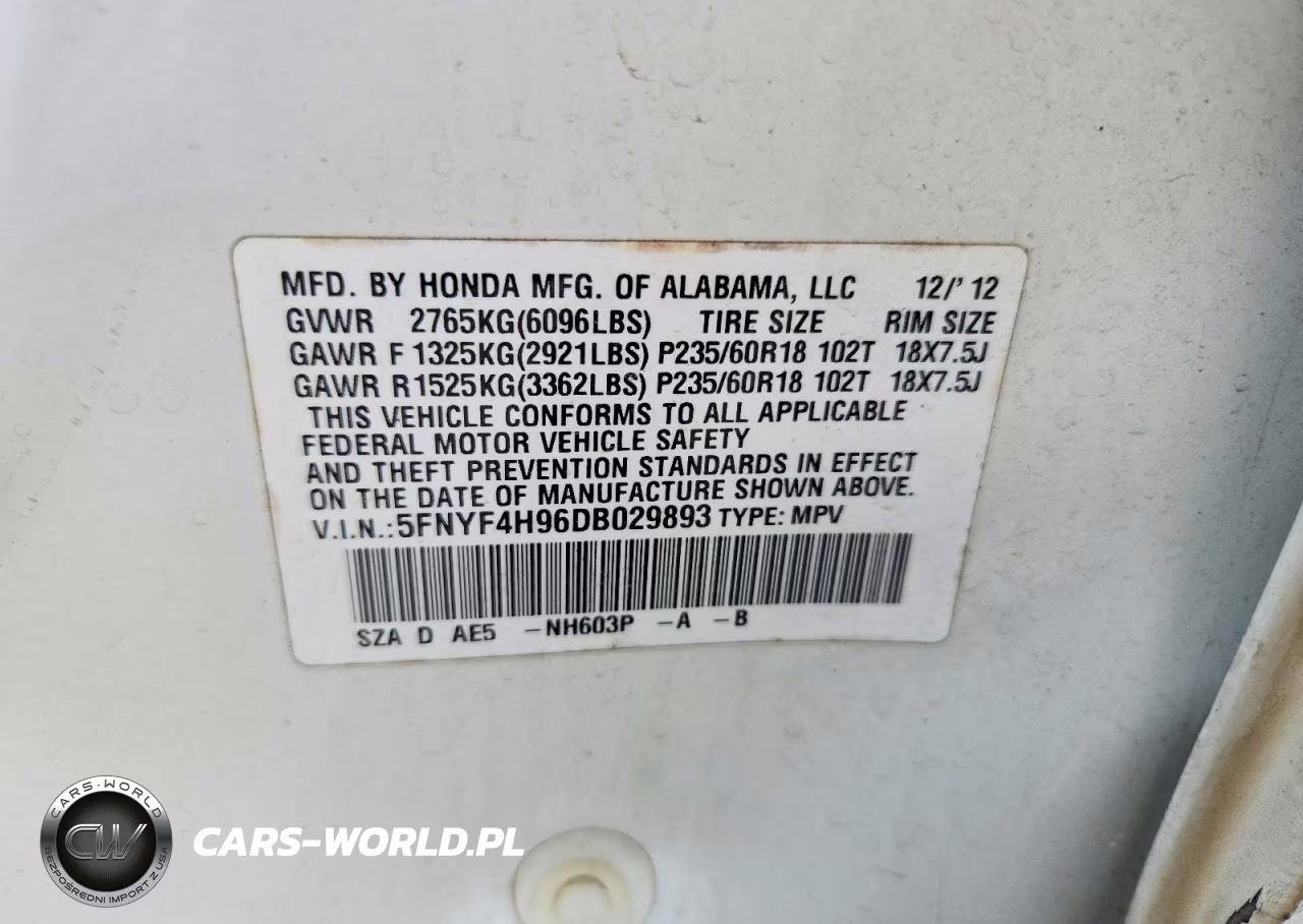 2013 Honda Pilot Touring VIN:5FNYF4H96DB029893 - 14