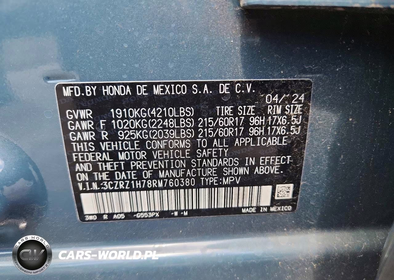 2024 Honda Hr-V Exl VIN:3CZRZ1H78RM760380 - 13