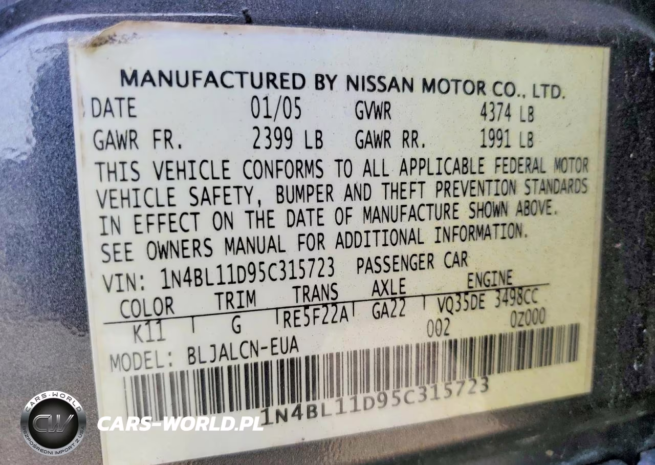 2005 Nissan Altima 3.5 Se VIN:1N4BL11D95C315723 - 12