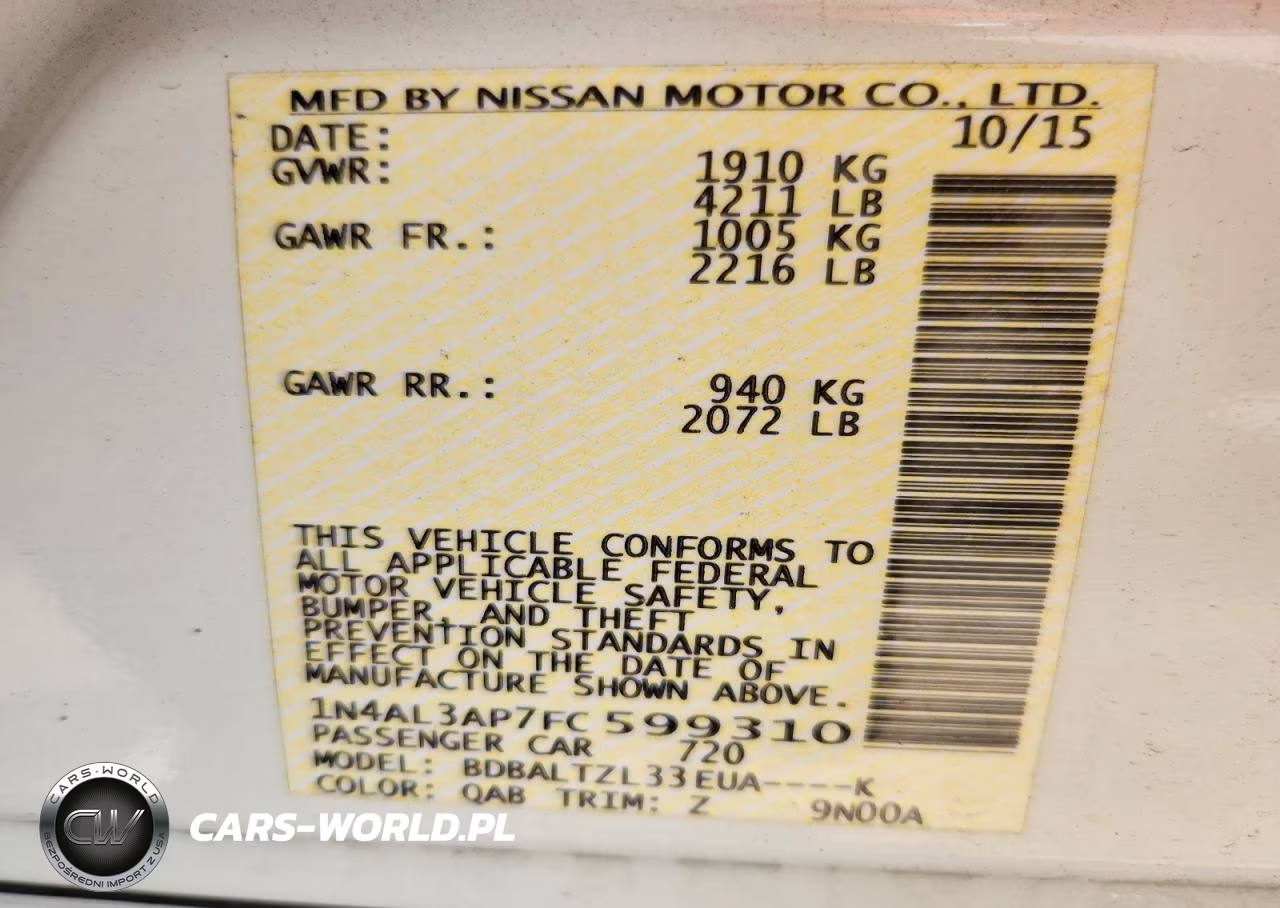 2015 Nissan Altima 2.5 Sl VIN:1N4AL3AP7FC599310 - 12