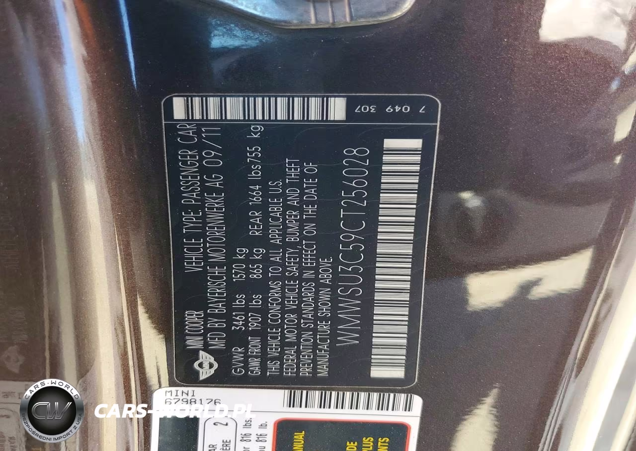 2012 Mini Cooper VIN:WMWSU3C59CT256028 - 12