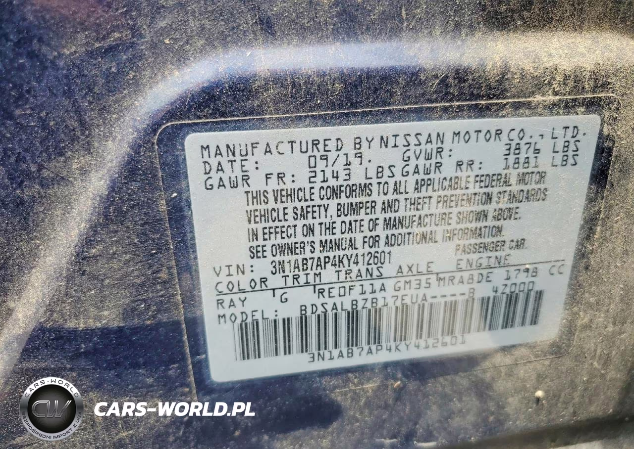 2019 Nissan Sentra S VIN:3N1AB7AP4KY412601 - 12
