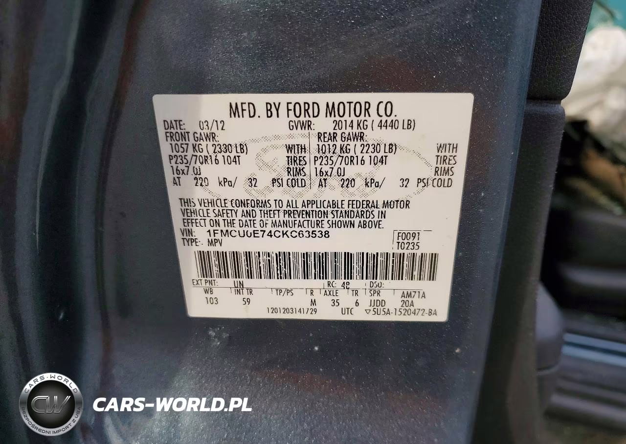 2012 Ford Escape Limited VIN:1FMCU0E74CKC63538 - 13
