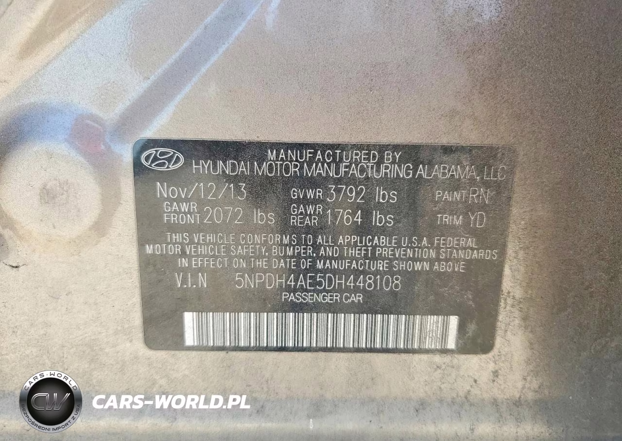 2013 Hyundai Elantra Gls VIN:5NPDH4AE5DH448108 - 13