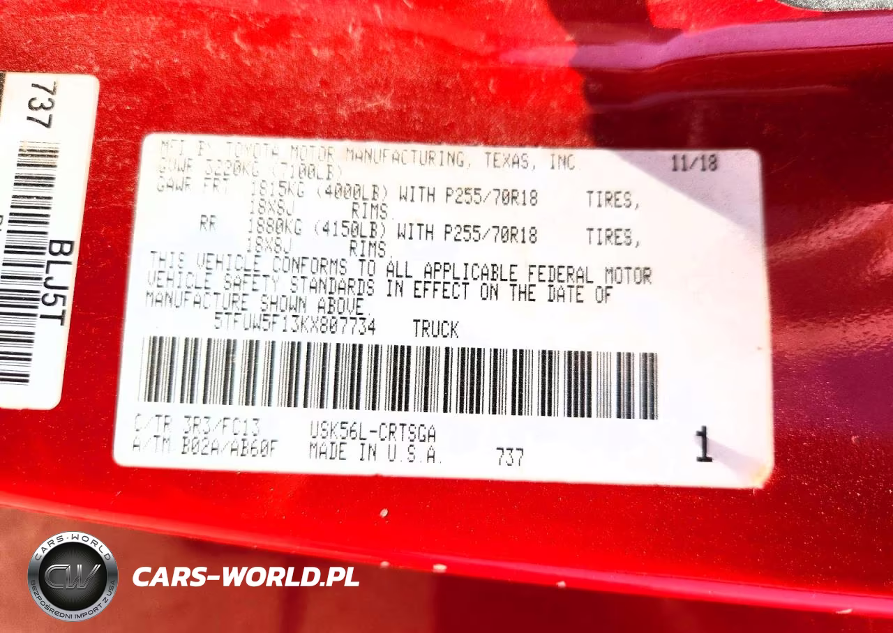 2019 Toyota Tundra Sr5 VIN:5TFUW5F13KX807734 - 12